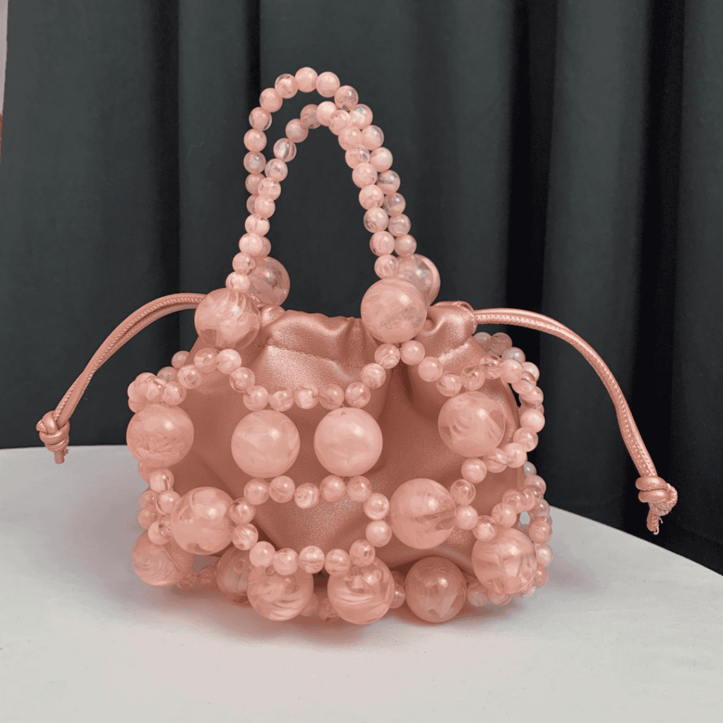 Pink Beaded Mini Drawstring Bag