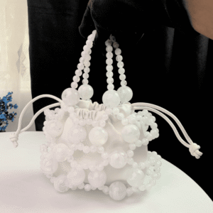 White Beaded Mini Drawstring Bag
