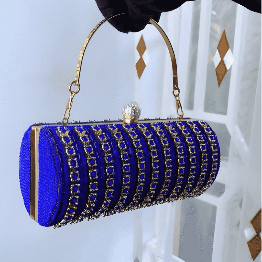 Blue Crystal Cylinder Evening Clutch Bag