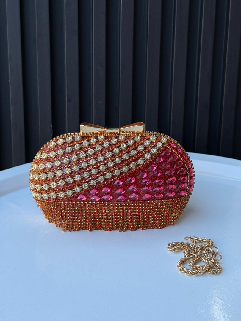 Ruby Glam Crystal Evening Clutch Bag