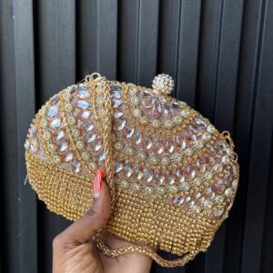 Luxury Crystal Shell Clutch Bag – Gold