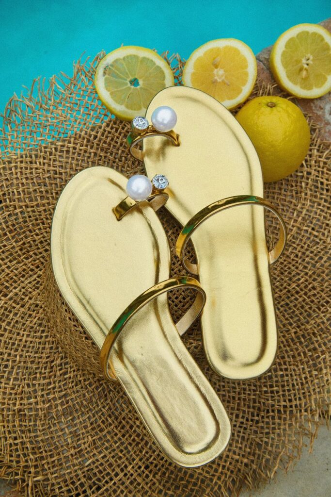 Gold Pearl Detail Flat Sandals