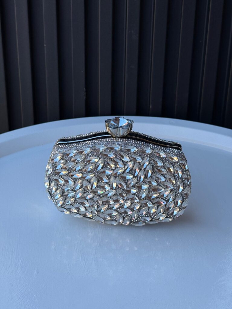 Silver Crystal Rhinestone Evening Clutch Bag