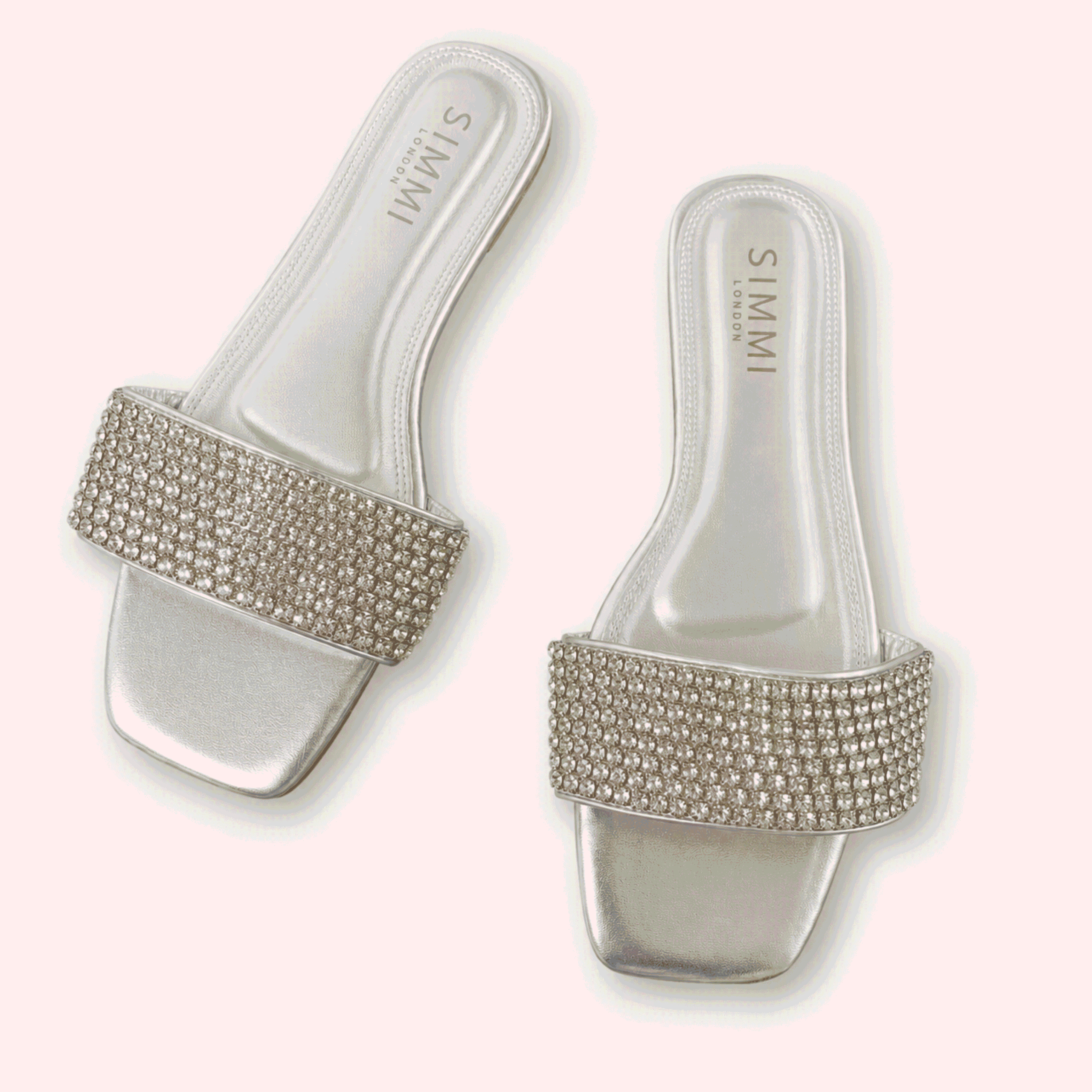 Silver Rhinestone Flat Slides