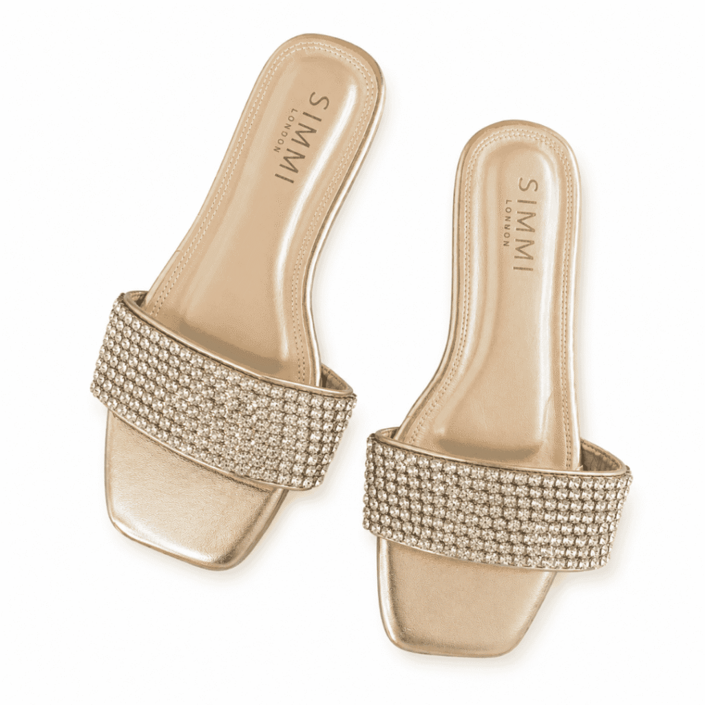 Gold Rhinestone Slide Sandals