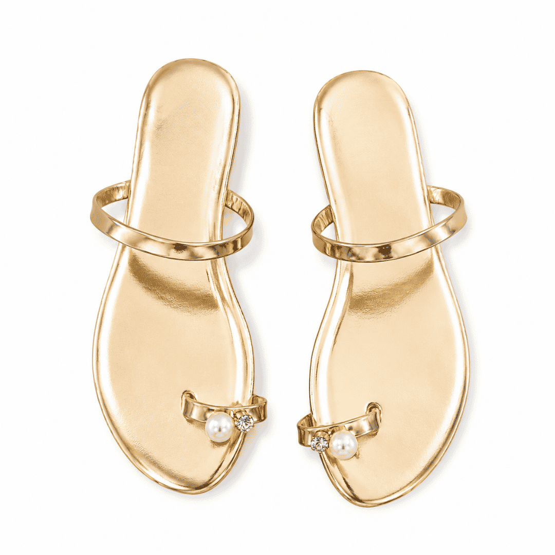 Gold Pearl Detail Flat Sandals