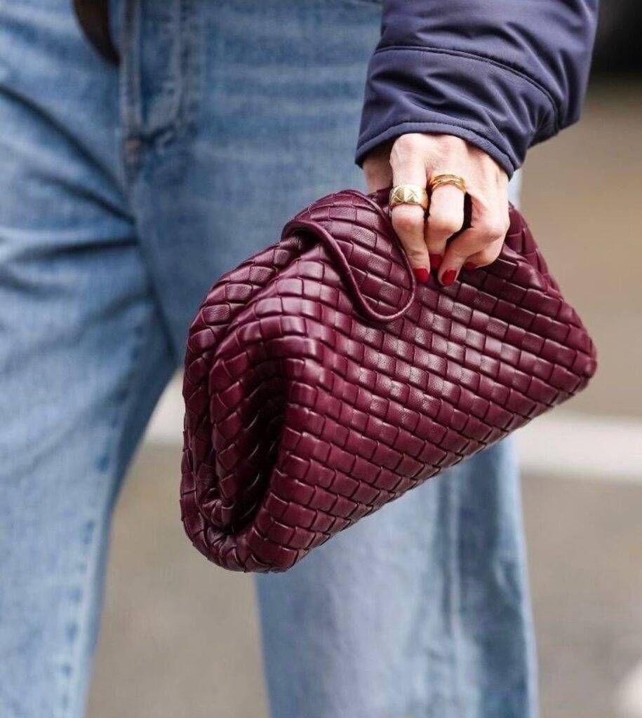Burgundy Woven Clutch Bag
