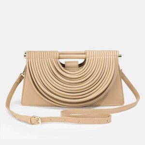 Beige Pleated Top-Handle Crossbody Bag